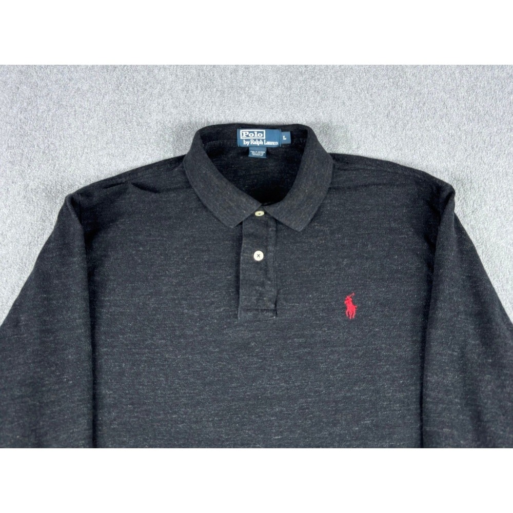 Vintage Polo Ralph Lauren Shirt Mens Sz Large Gray Long Sleeve Red Pony Logo